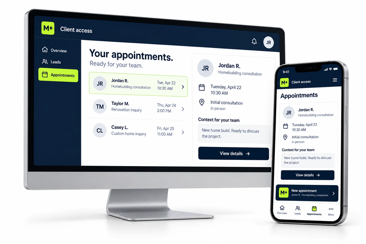 M+ client access on desktop and mobile.