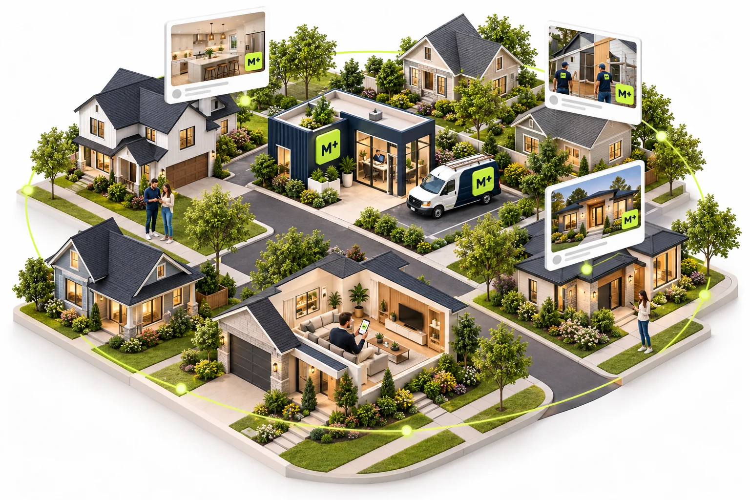 The More Leads neighborhood ecosystem showing repeated local-market visibility around a service business.